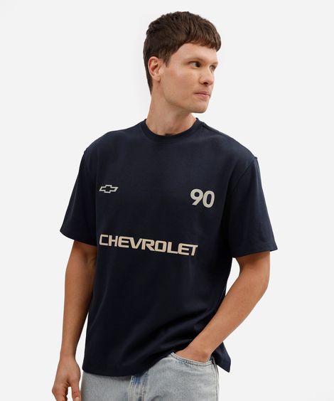 camiseta masculina de algodão manga curta chevrolet azul