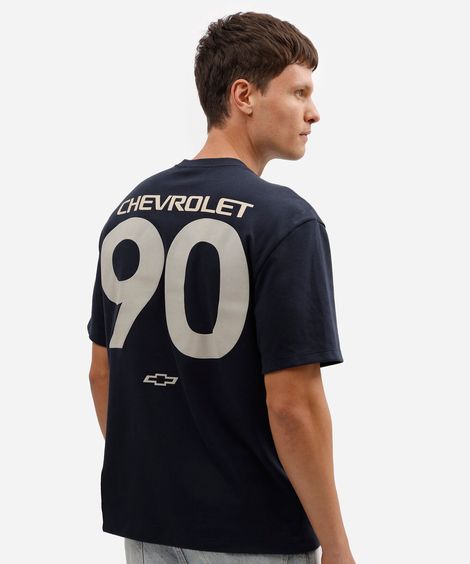 camiseta masculina de algodão manga curta chevrolet azul