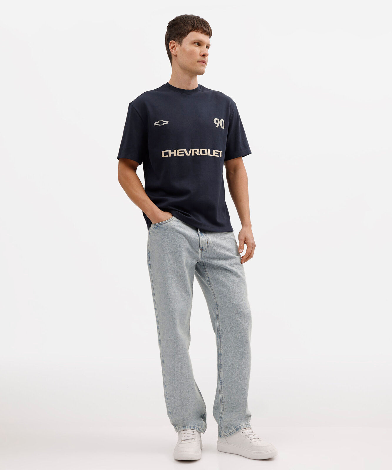 camiseta masculina de algodão manga curta chevrolet azul