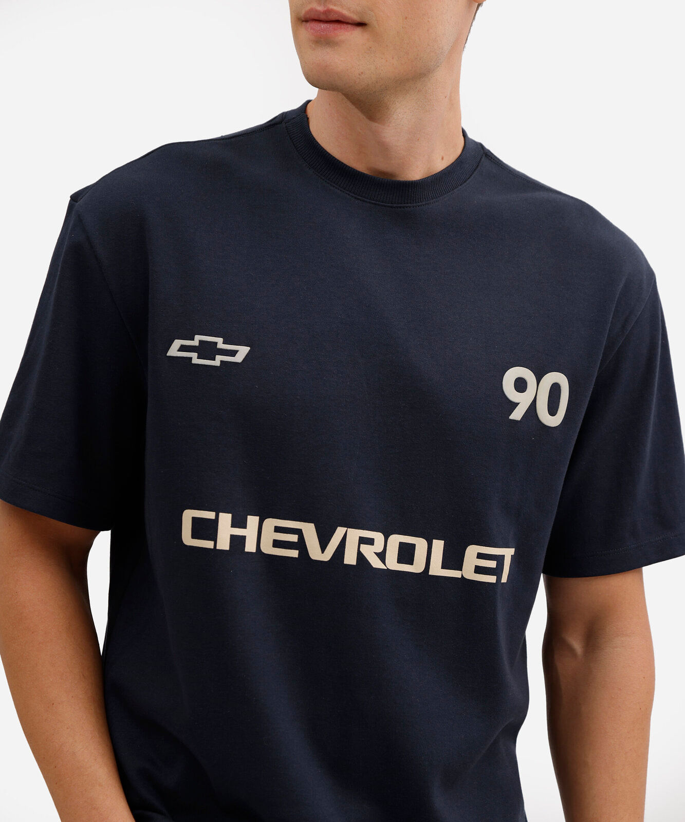 camiseta masculina de algodão manga curta chevrolet azul