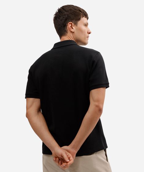 camisa polo slim masculina em malha texturizada preta