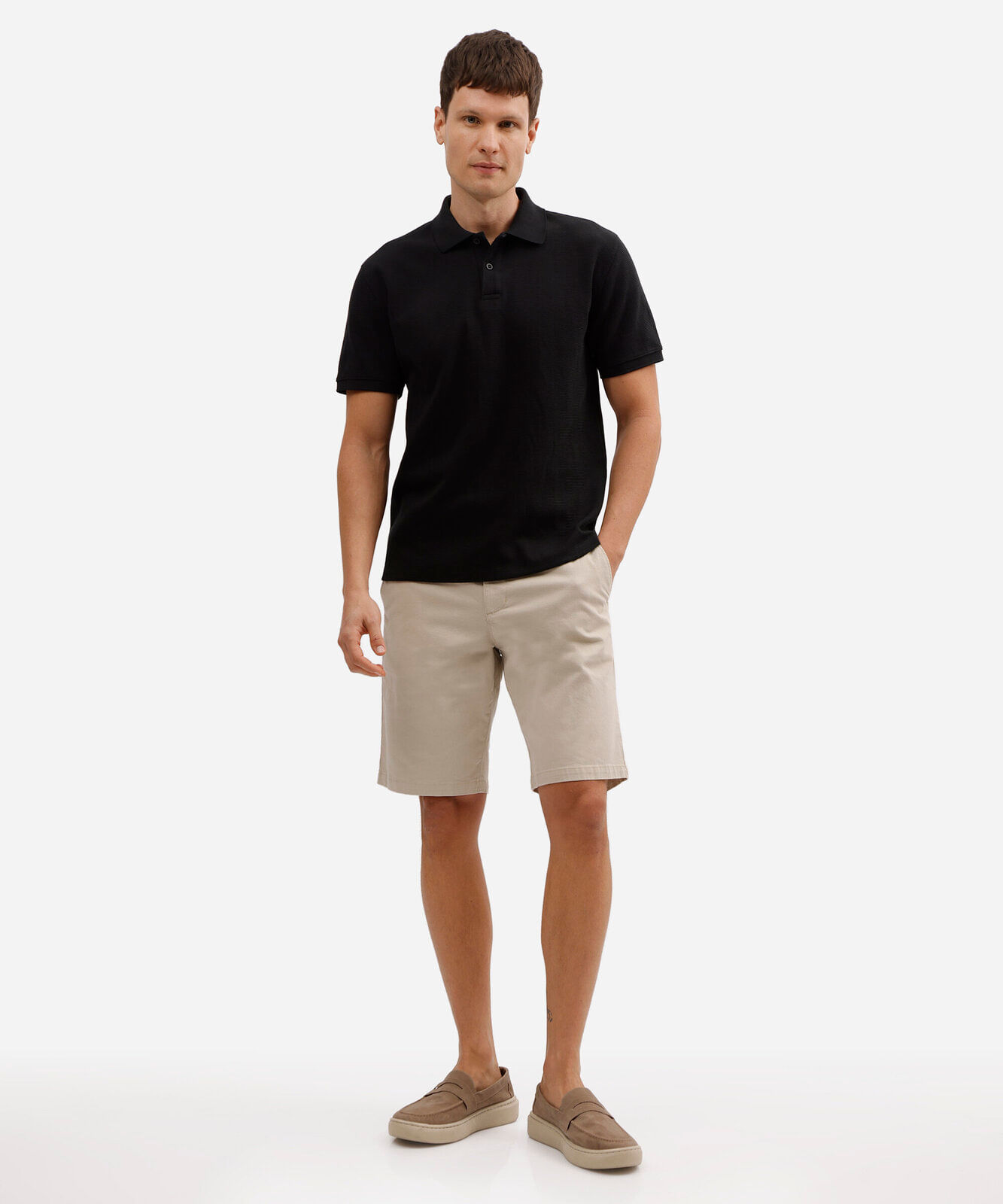 camisa polo slim masculina em malha texturizada preta