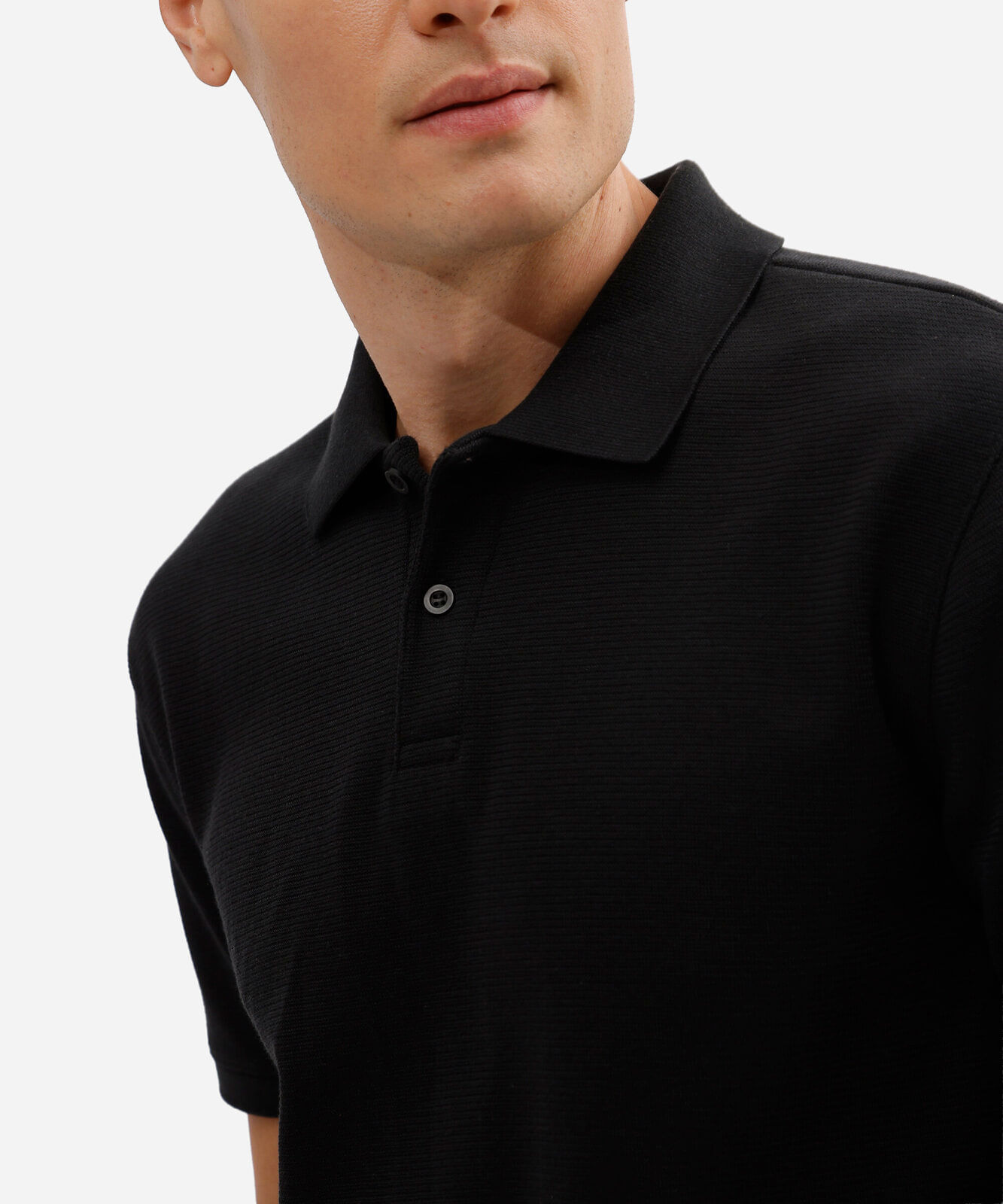 camisa polo slim masculina em malha texturizada preta