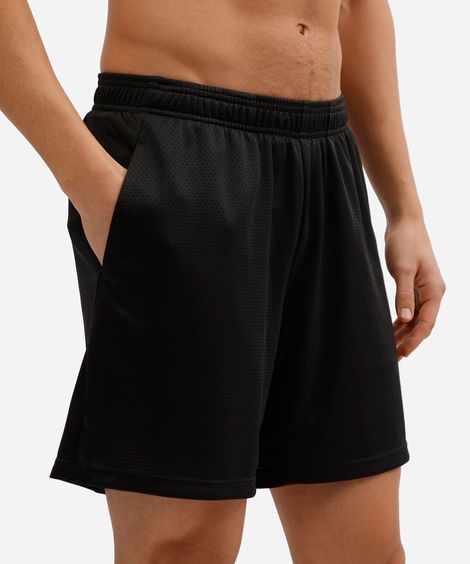 bermuda esportiva masculina 2 em 1 em malha mesh preta