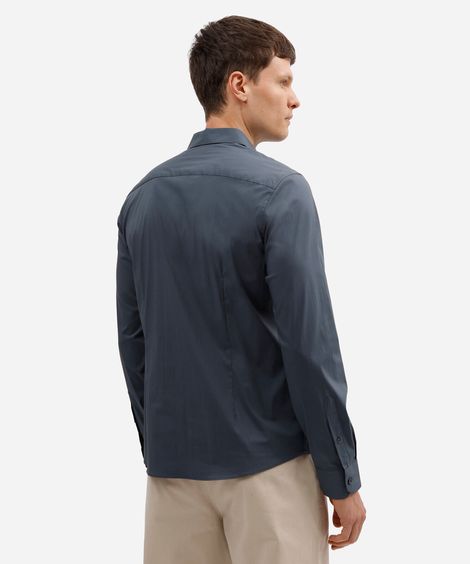 camisa slim fit manga longa com elastano azul