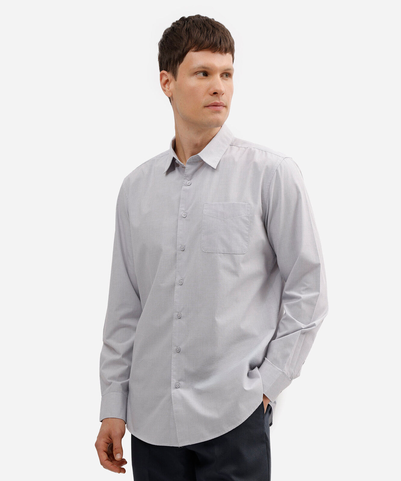 camisa masculina manga longa listrada cinza