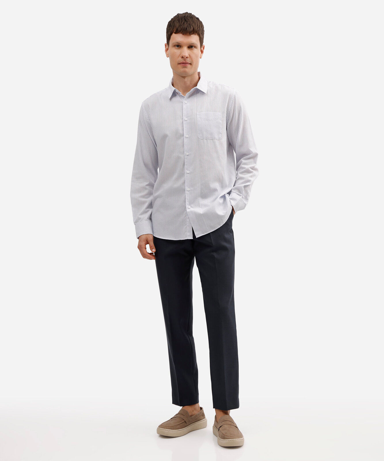 camisa masculina manga longa listrada azul