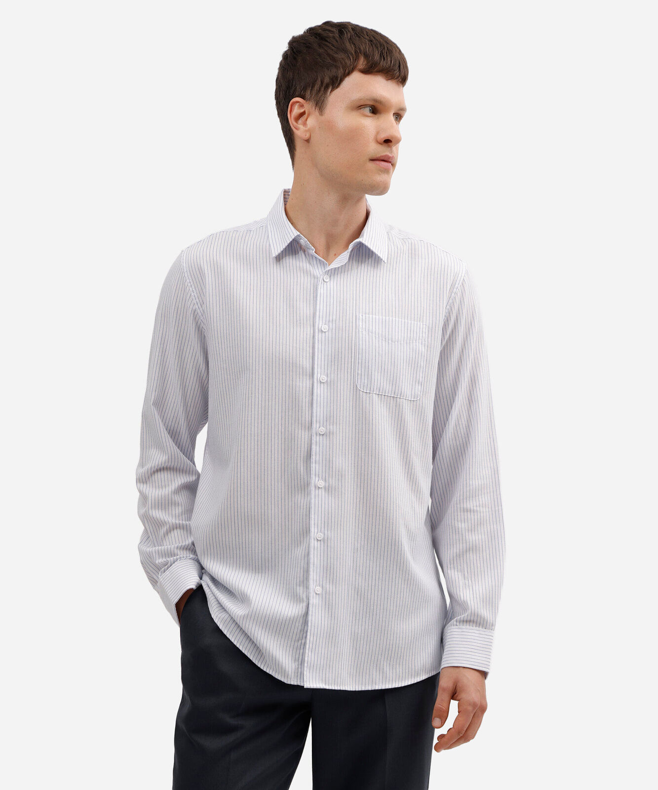 camisa masculina manga longa listrada azul