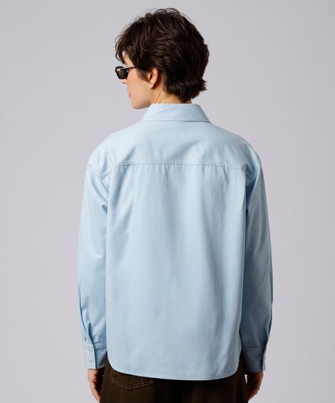 camisa feminina de algodão manga longa mindset azul