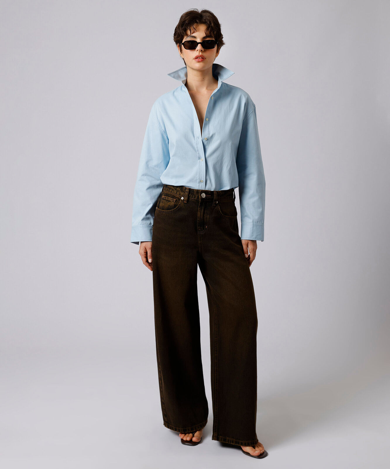camisa feminina de algodão manga longa mindset azul