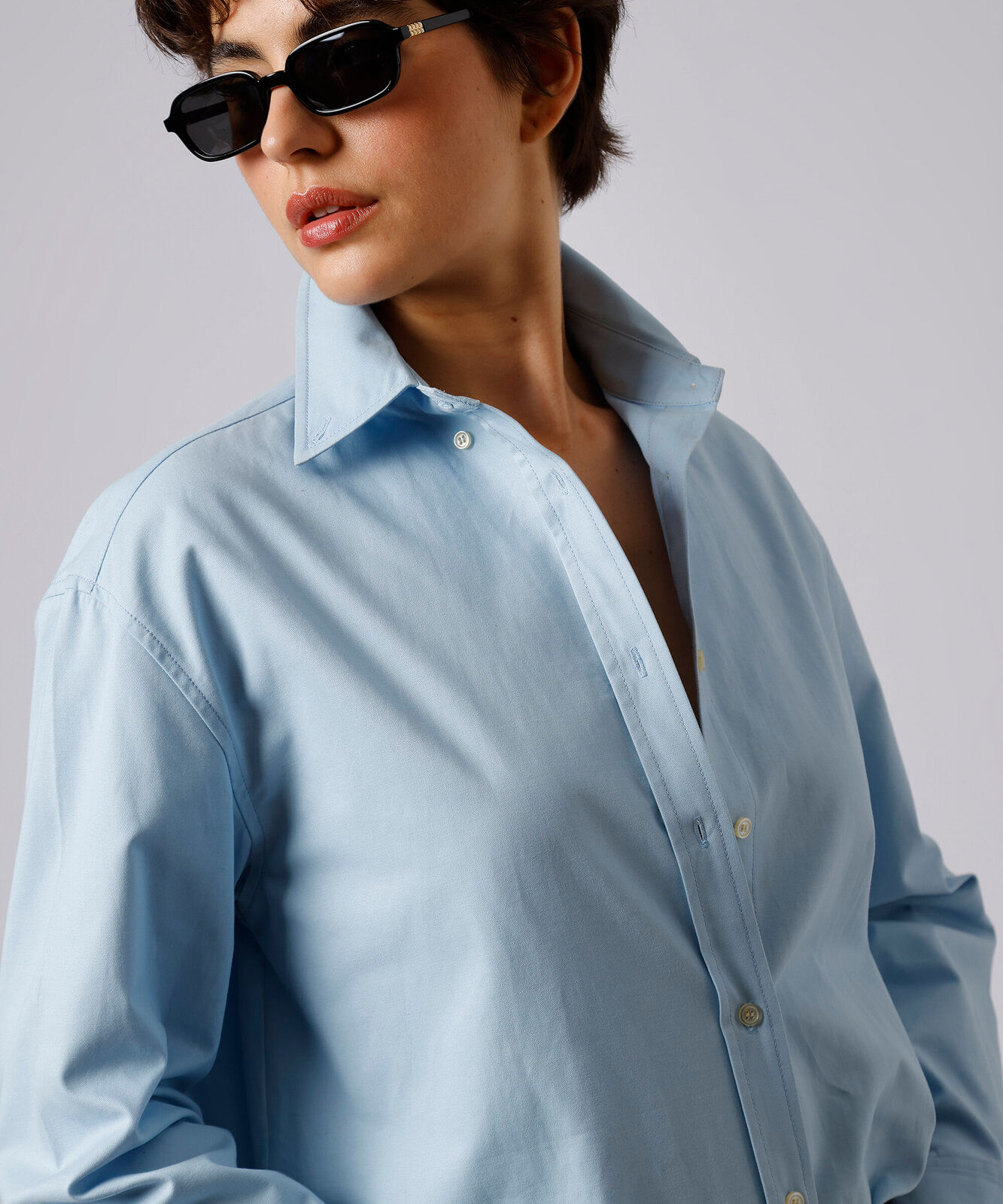 camisa feminina de algodão manga longa mindset azul