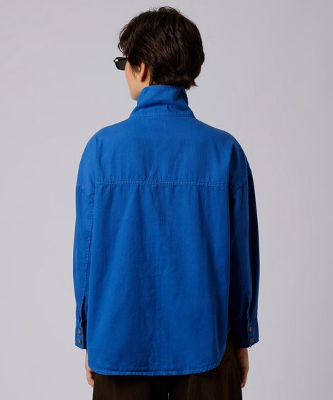 camisa feminina de algodão manga longa funnel neck mindset azul