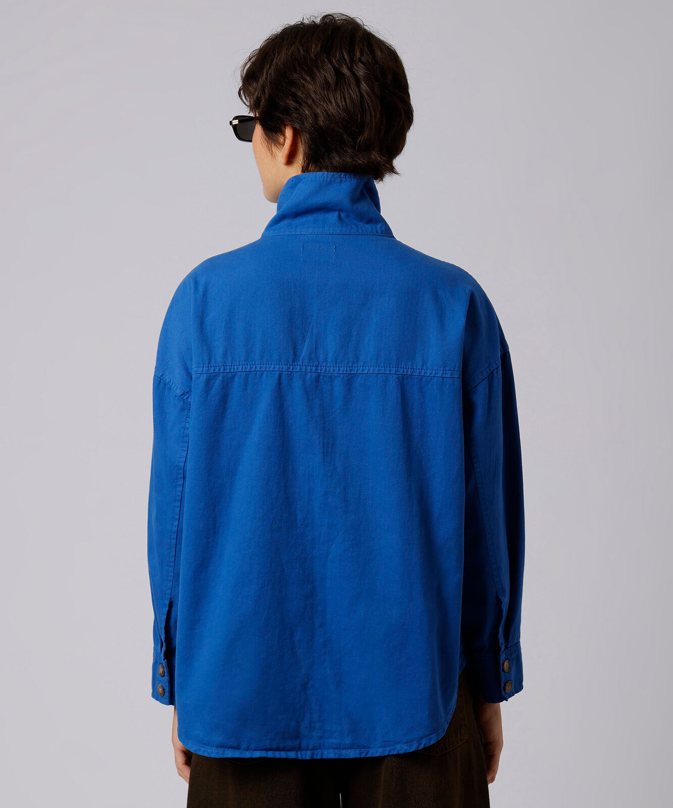 camisa feminina de algodão manga longa funnel neck mindset azul