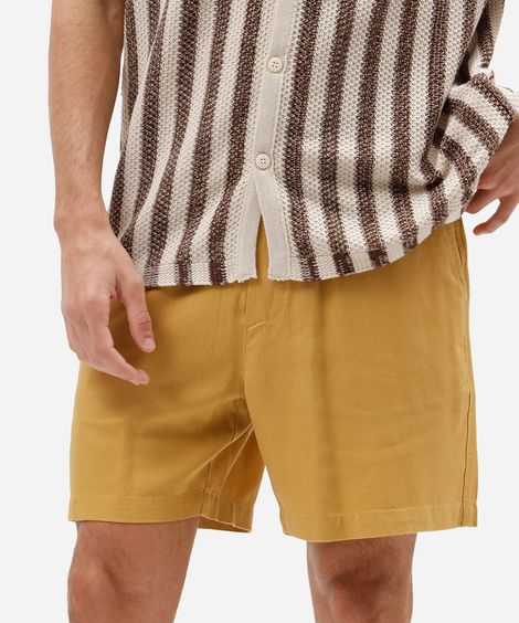 short masculino com linho cós elástico amarelo
