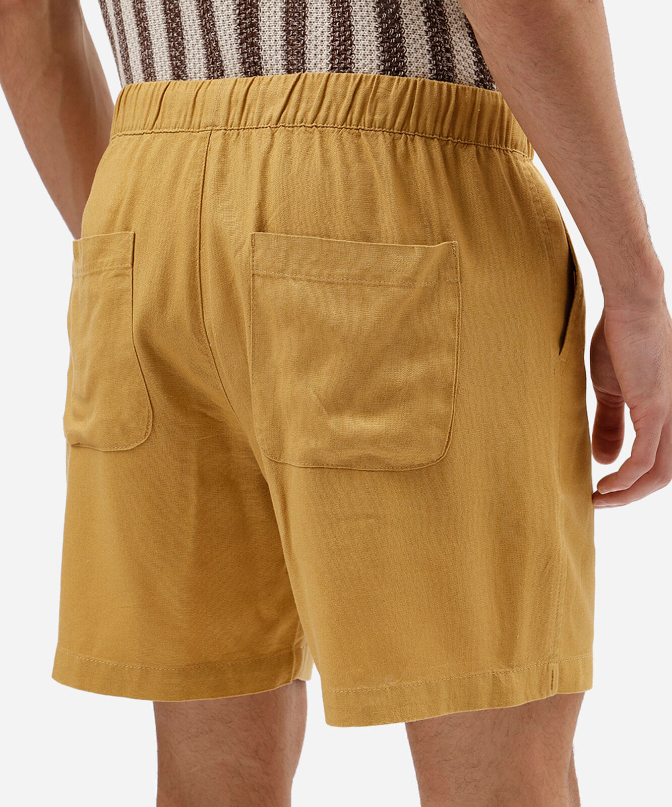 short masculino com linho cós elástico amarelo