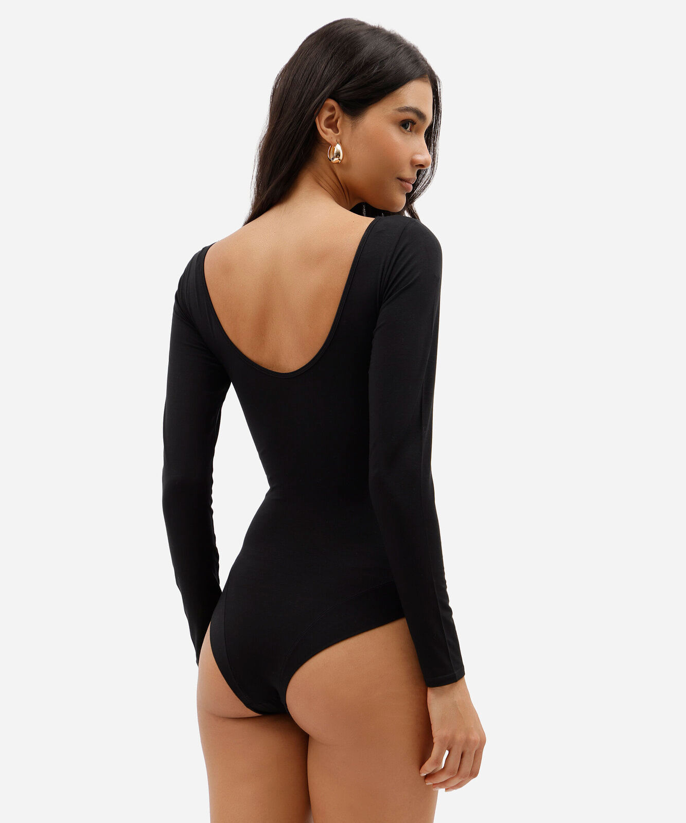 body feminino de modal decote canoa manga longa preto