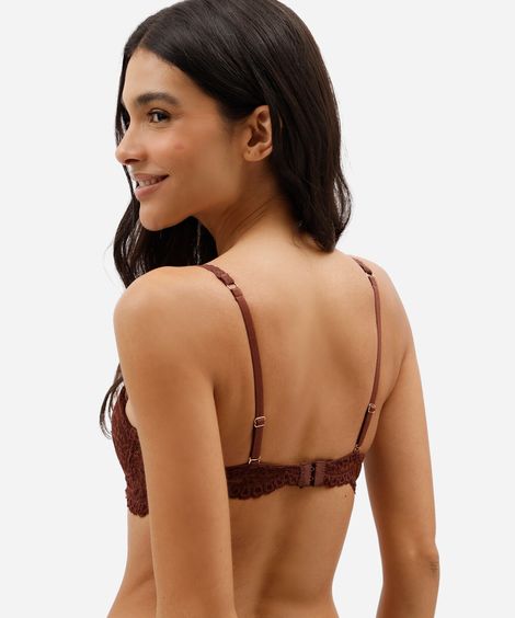 sutiã feminino de renda com alças removíveis marrom
