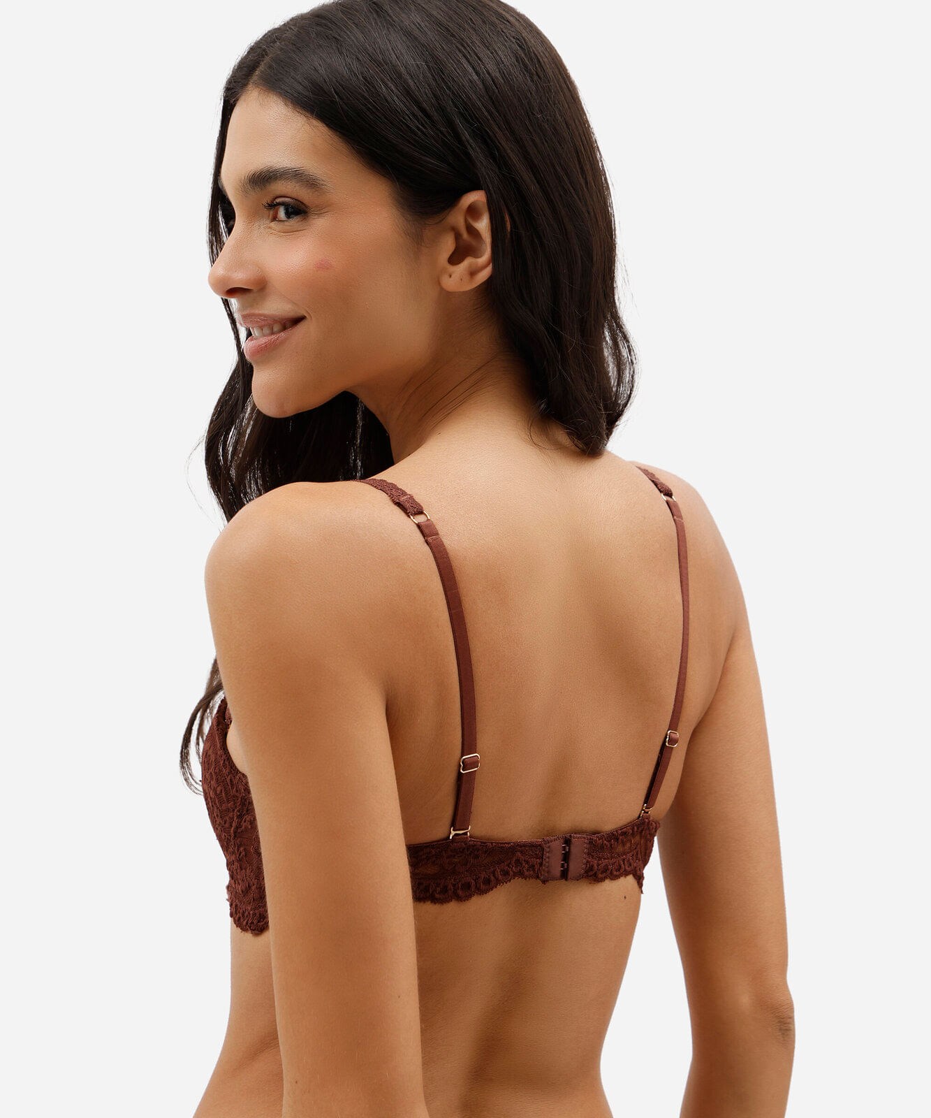 sutiã feminino de renda com alças removíveis marrom