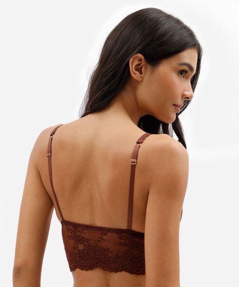 sutiã triângulo feminino de renda com bojo removível floral marrom