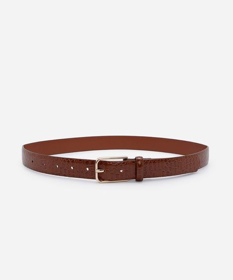 cinto croco com fivela retangular marrom