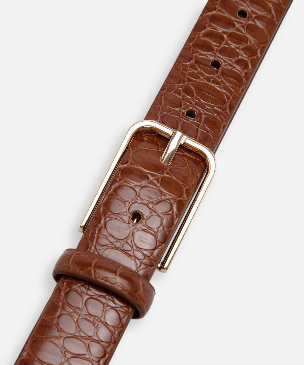 cinto croco com fivela retangular marrom
