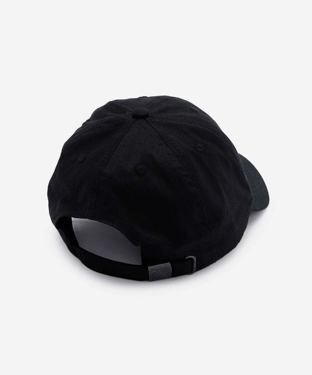boné aba curva de sarja com bordado e argolas preto