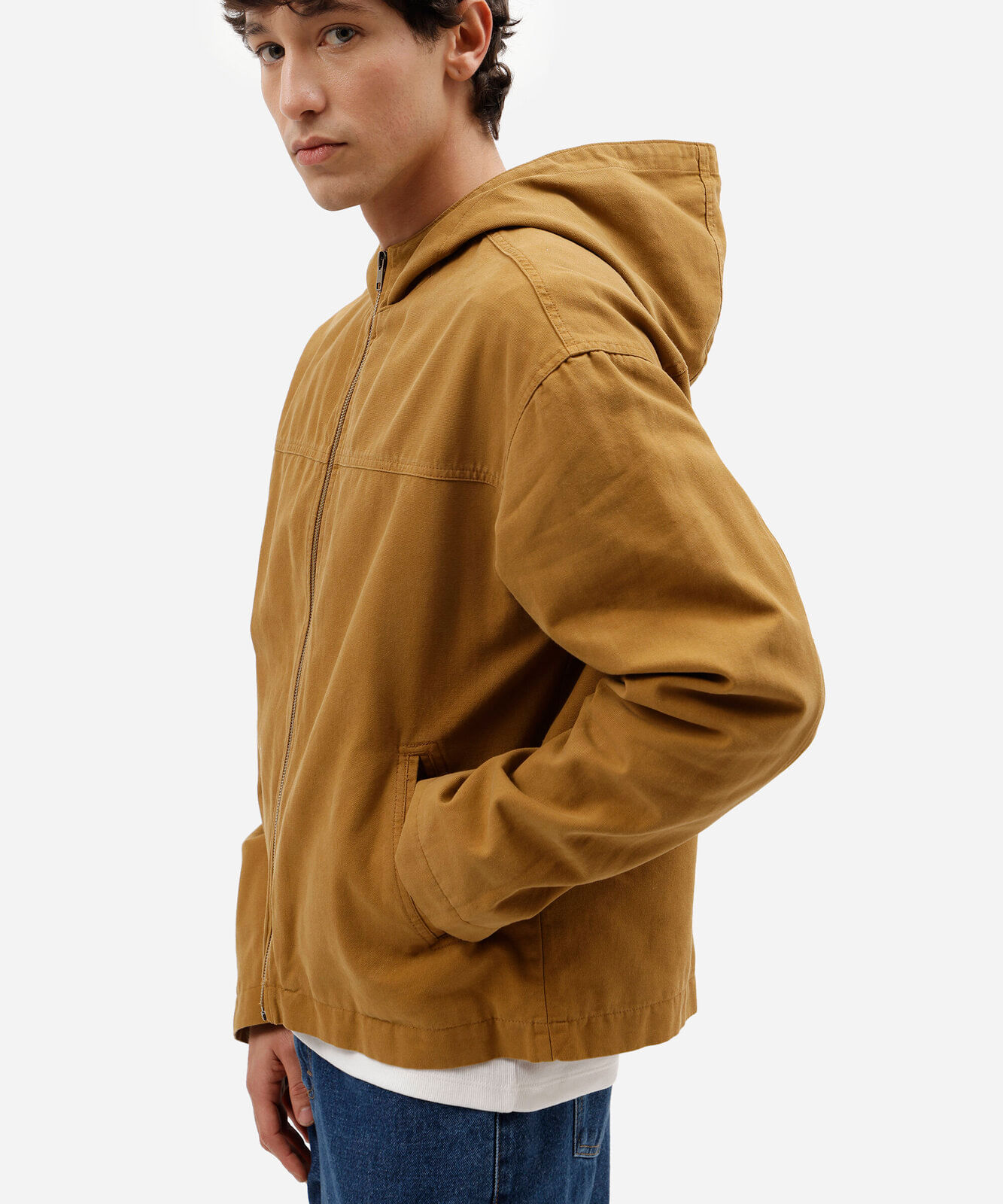 jaqueta masculina de sarja com capuz marrom