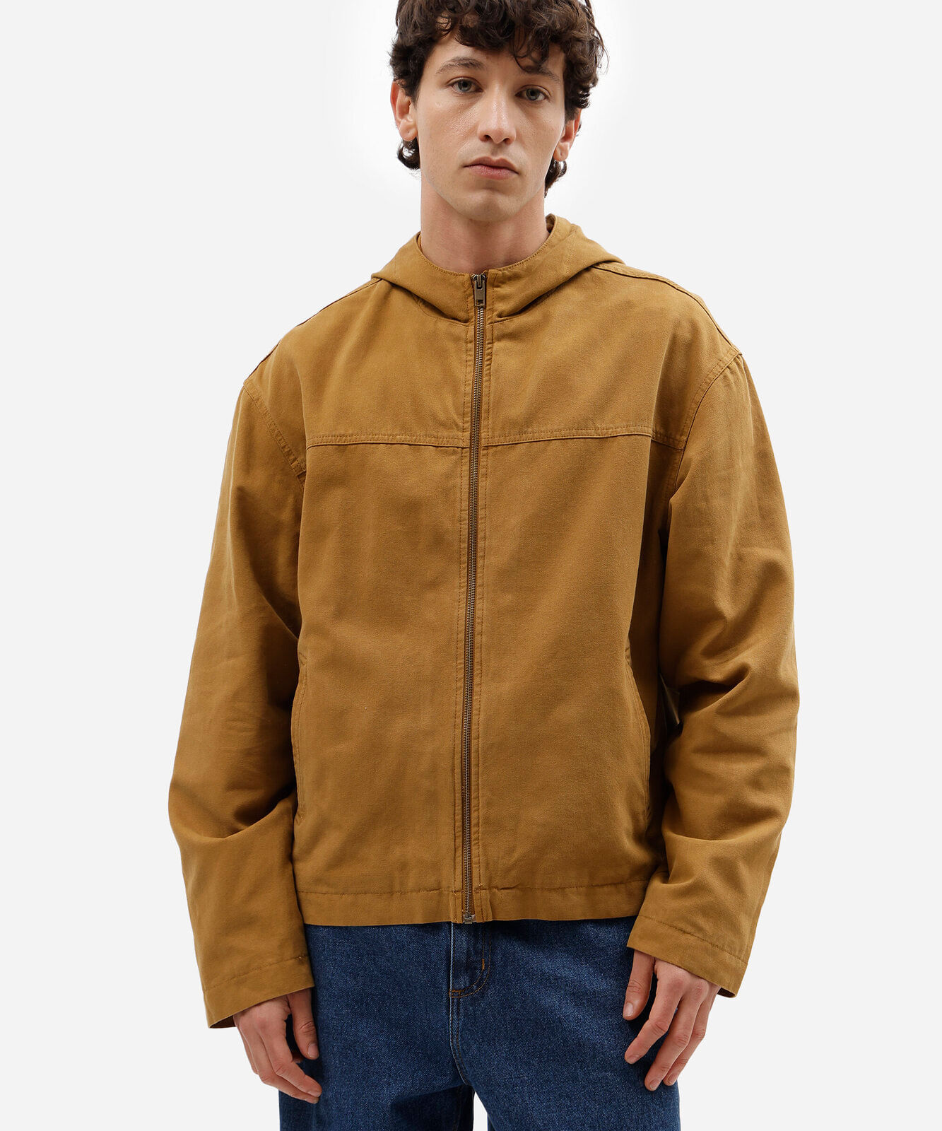 jaqueta masculina de sarja com capuz marrom