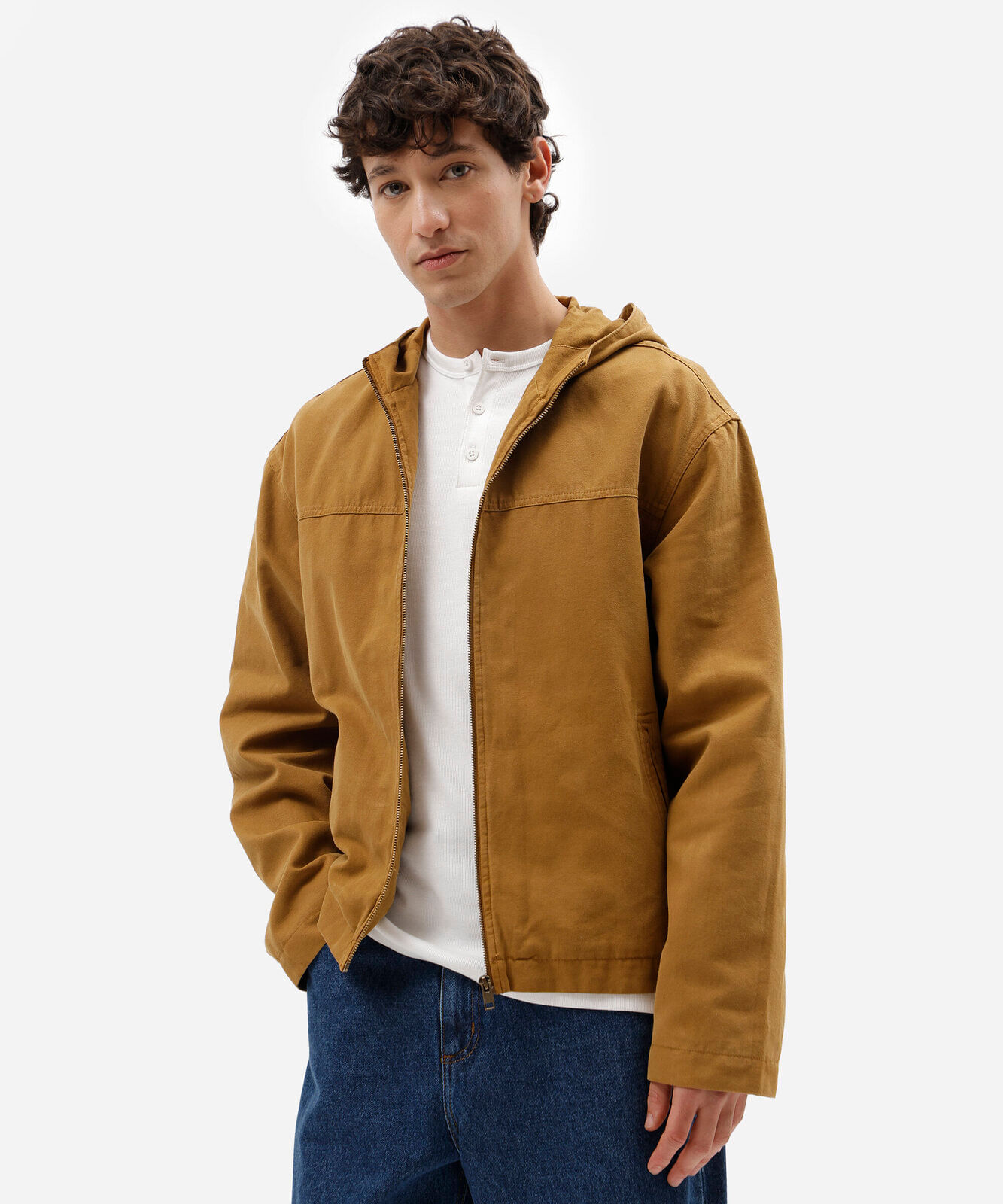 jaqueta masculina de sarja com capuz marrom
