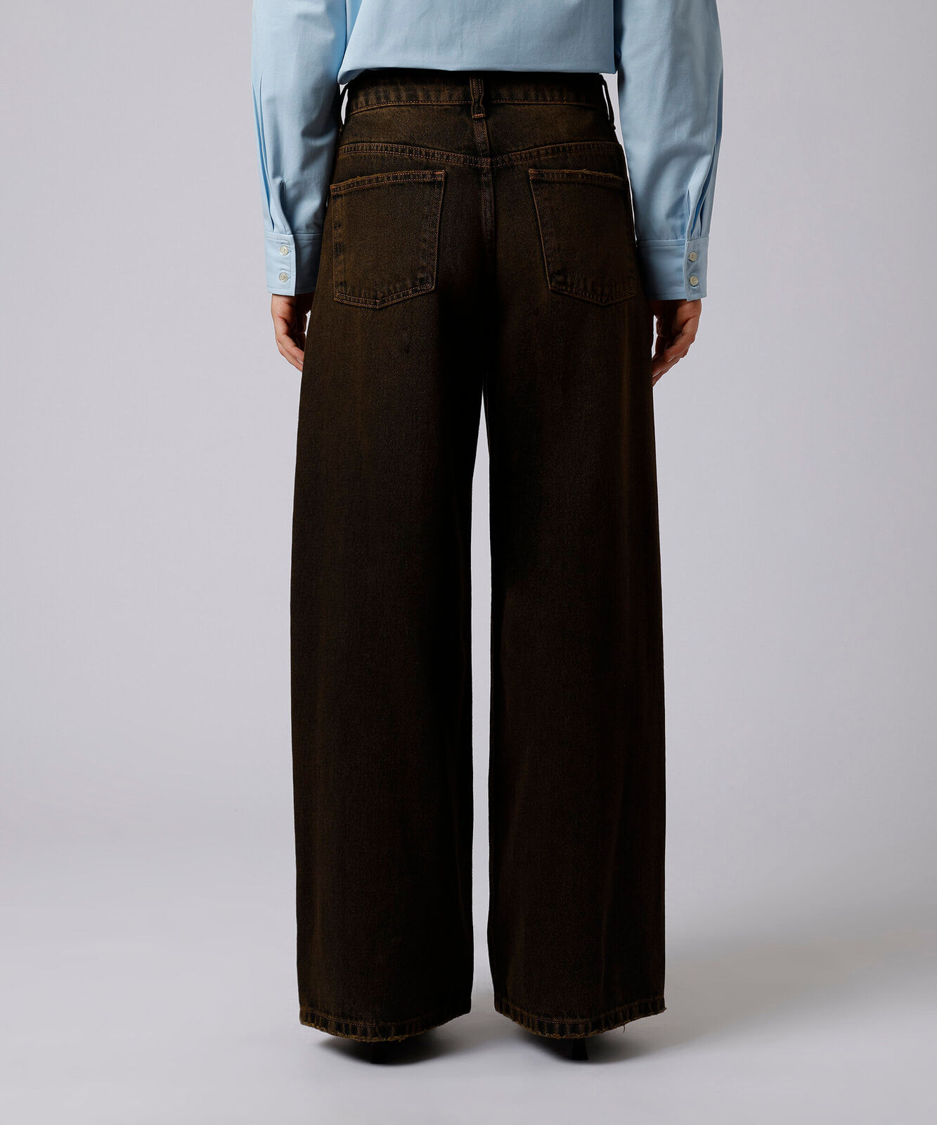 calça jeans wide leg cintura alta mindset marrom