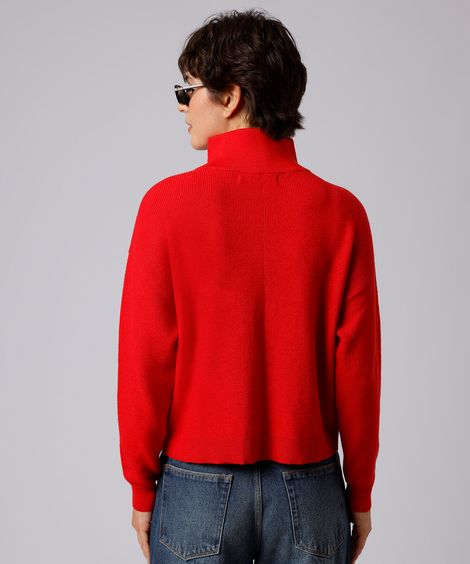 suéter de tricô gola alta com zíper mindset vermelho