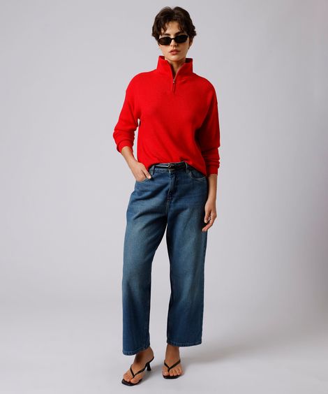 calça reta petit feminina jeans mindset azul