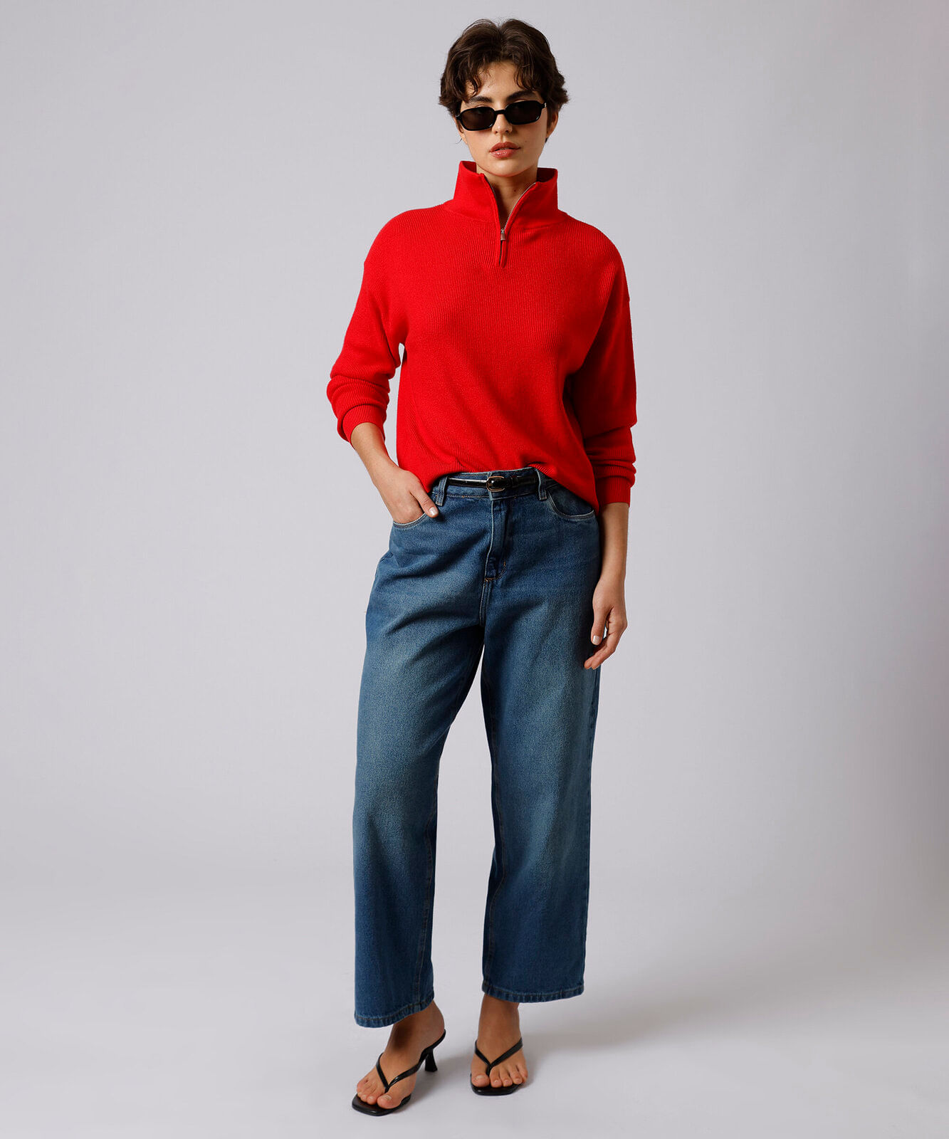 calça reta petit feminina jeans mindset azul