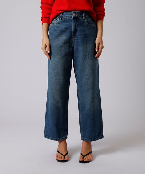 calça reta petit feminina jeans mindset azul