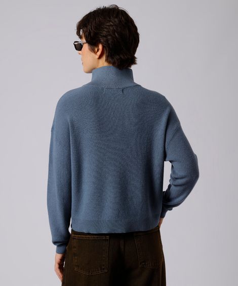 suéter de tricô gola alta com zíper mindset azul