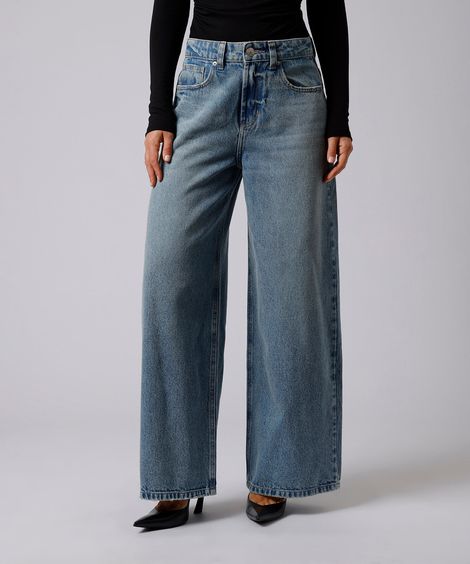 calça jeans feminina wide leg mindset em algodão azul