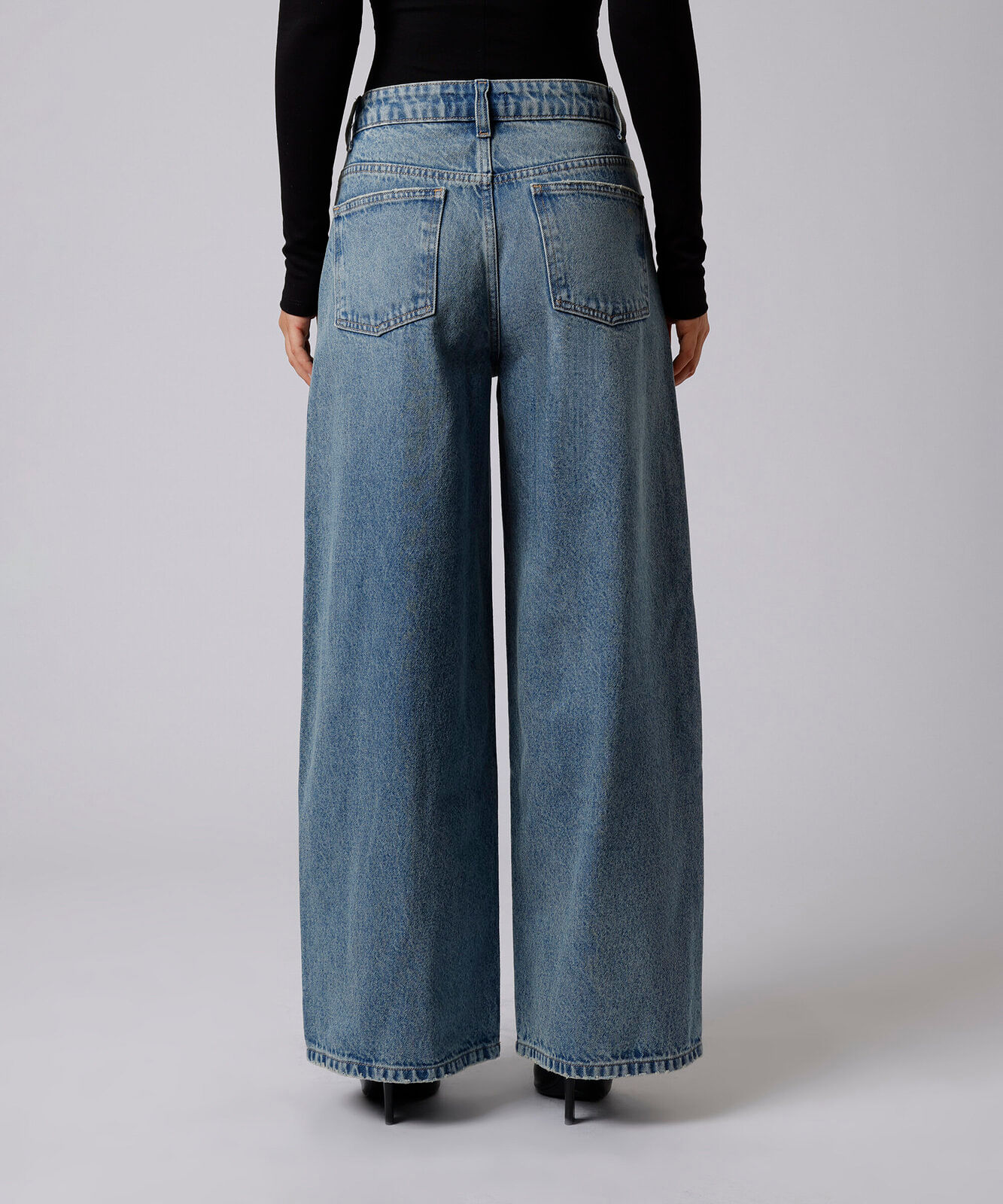 calça jeans feminina wide leg mindset em algodão azul