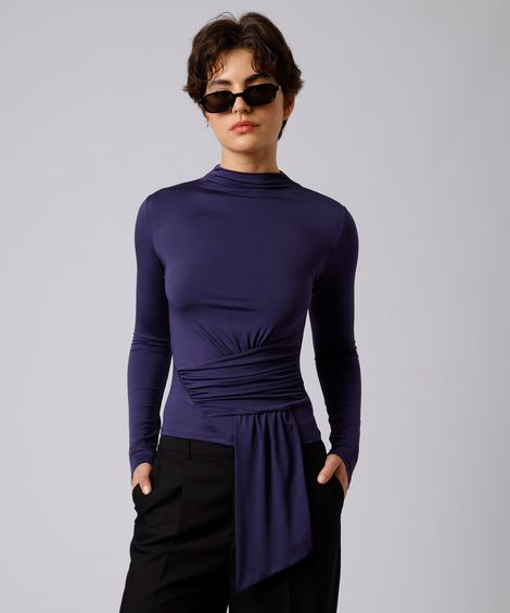 blusa feminina manga longa franzida mindset roxa