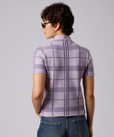 blusa feminina de tricot gola alta xadrez mindset roxa