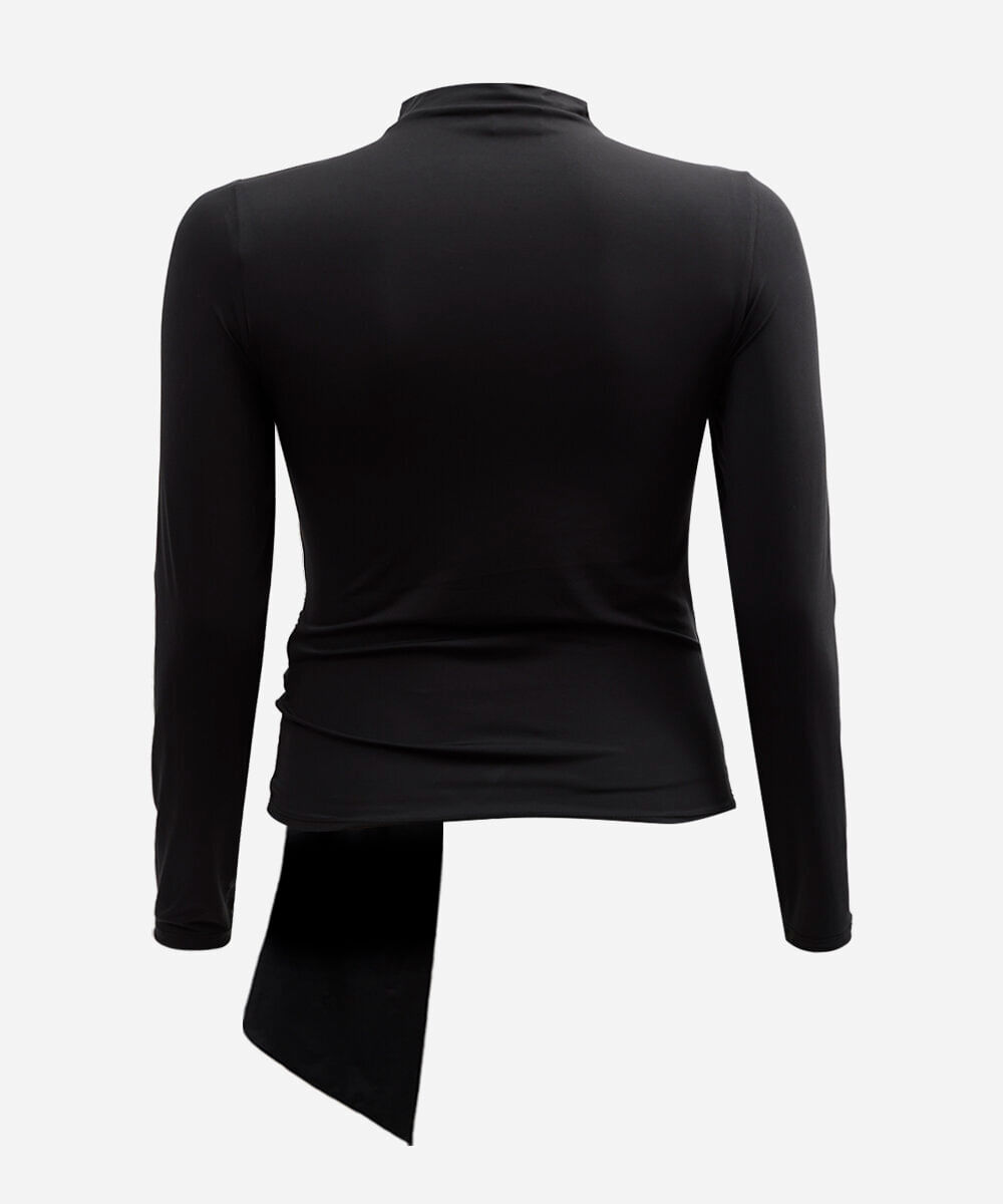 blusa feminina manga longa franzida mindset plus size preta