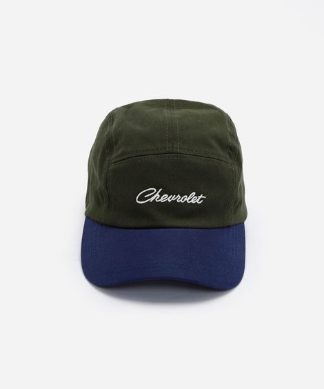 boné masculino 5 panel chevrolet com bordado em lona de algodão azul