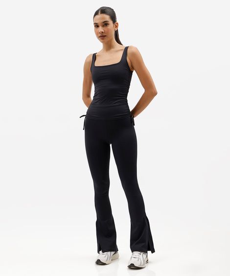 calça flare esportiva feminina de poliamida com fendas preta