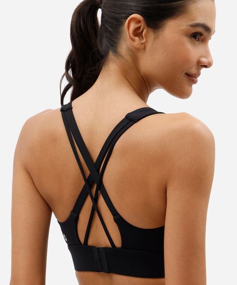 top feminino esportivo com fecho ajustável preto
