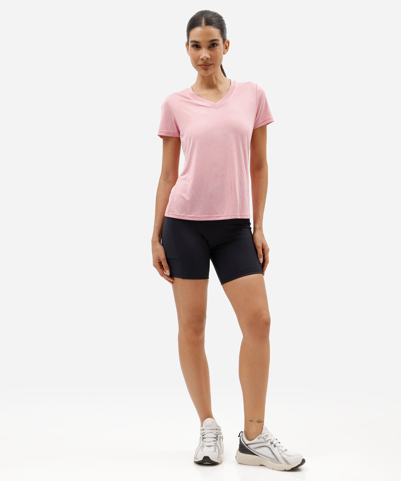 blusa esportiva feminina decote v manga curta rosa