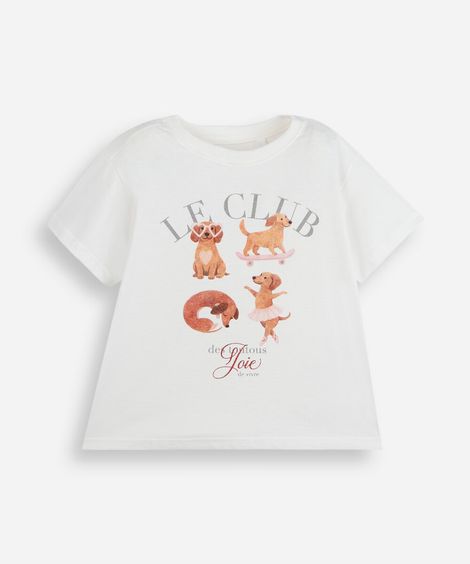 camiseta infantil de algodão cachorrinhos  off white