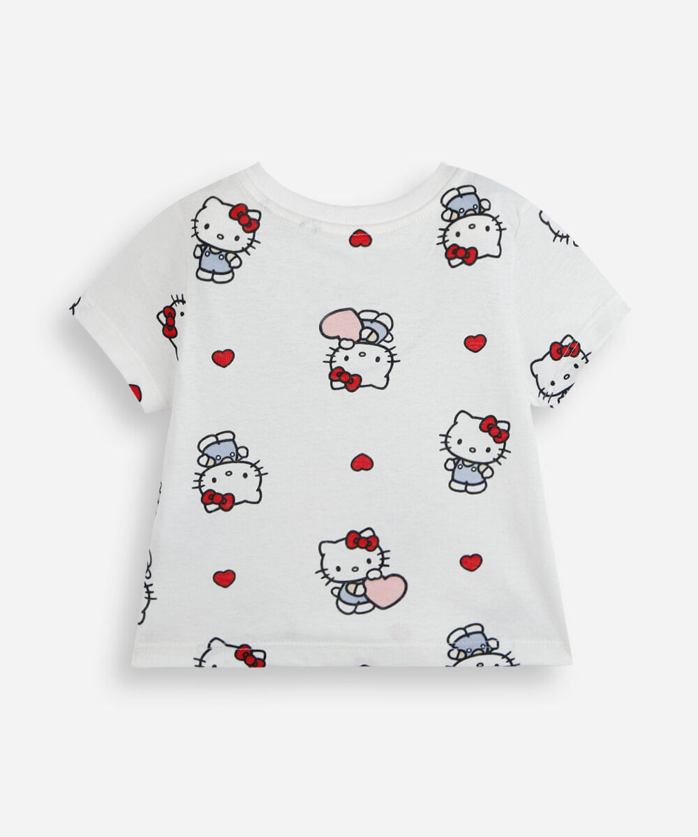 kit de 3 blusas infantil de algodão manga curta hello kitty colorido