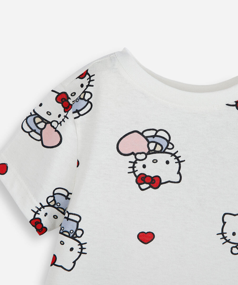 kit de 3 blusas infantil de algodão manga curta hello kitty colorido