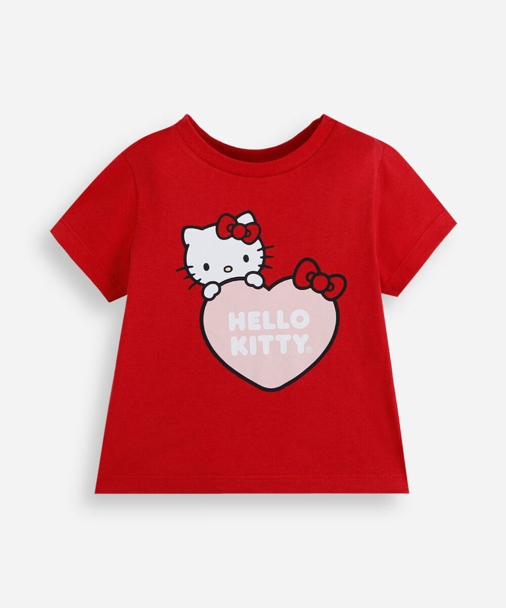 kit de 3 blusas infantil de algodão manga curta hello kitty colorido