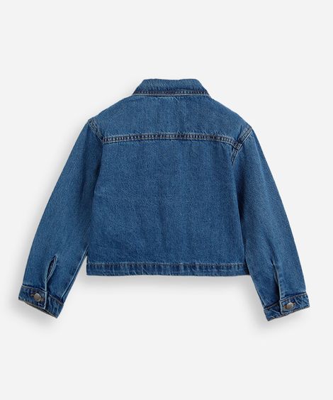 jaqueta infantil jeans com bolsos e tachas azul