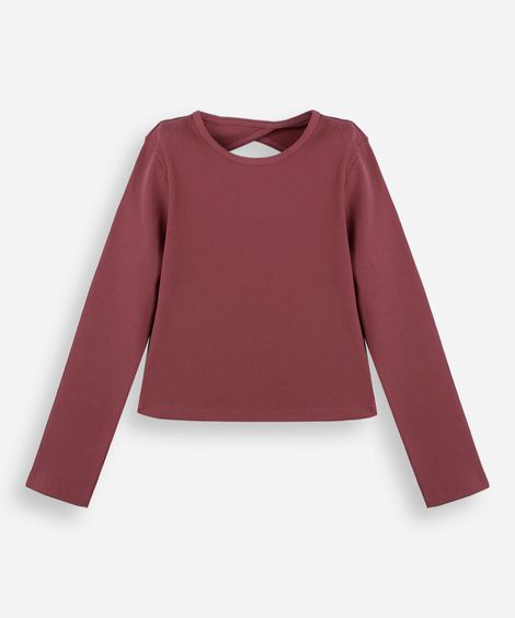 blusa infantil canelada com abertura vinho